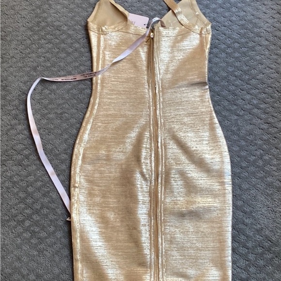 House of CB GOLD METALLIC body con midi bandage dress S NWT - Picture 7 of 9